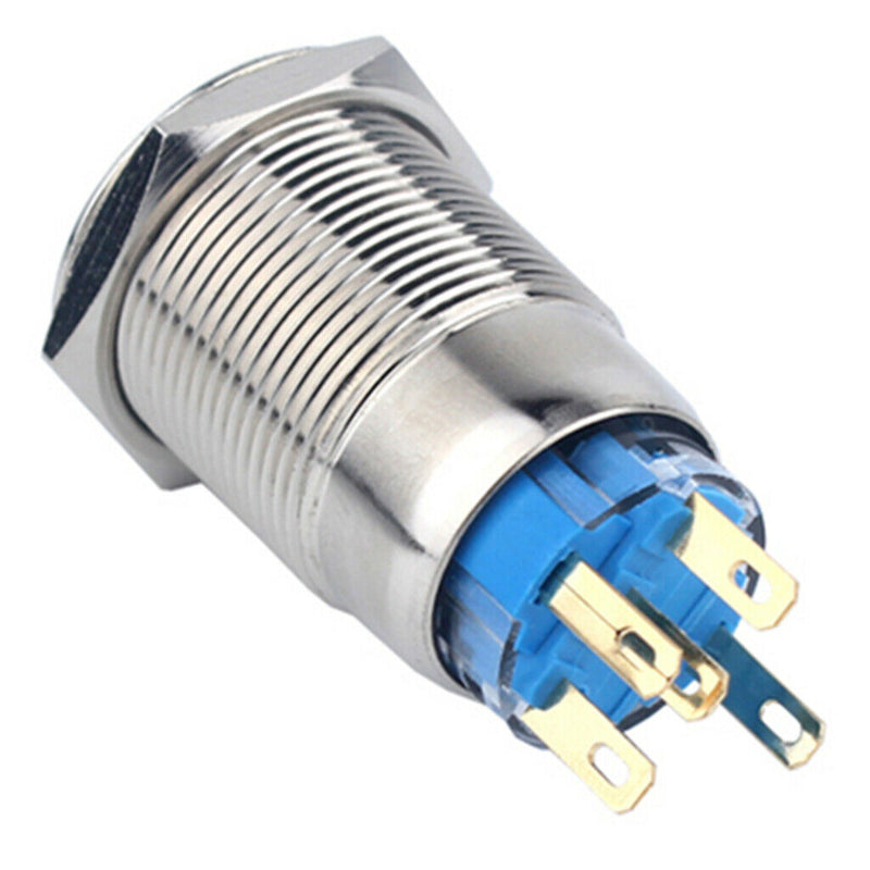 12V Stainless Steel Resetable Push Button Switch Blue Ring LED Light