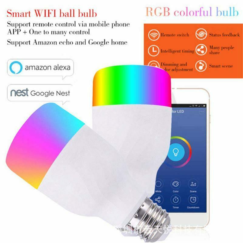 Smart LED WiFi Light Bulb, 11W 600LM E27 Dimmable RGB Colour Changing Screw L9V4