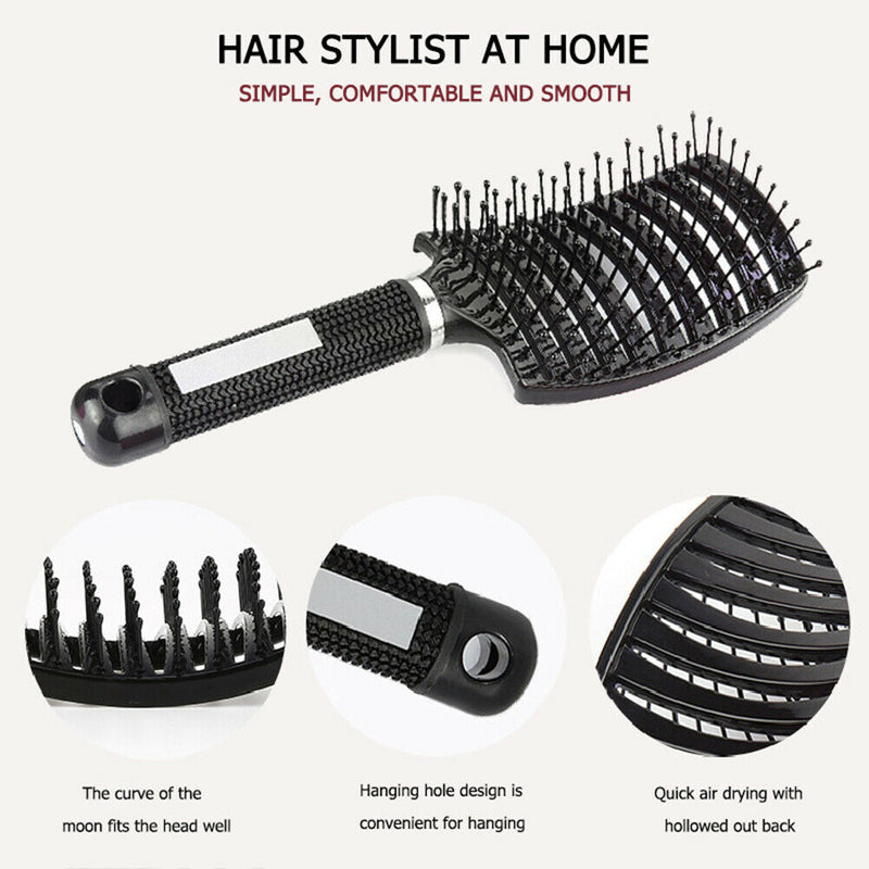 Hair Scalp Massage Comb Curly Detangle Hair Brush Hairdressing Tool (Black)