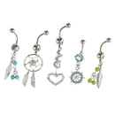 5Pcs Crystal Belly Button Rings Stud for Women Lady Dangle Navel Rings 14g
