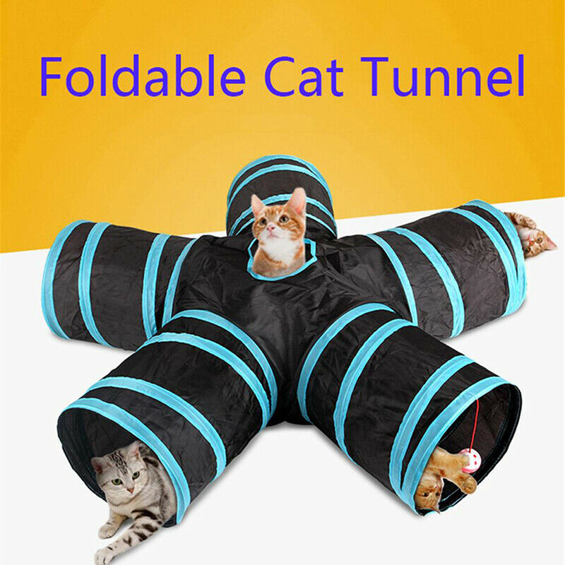 5 Holes Funny Pet Cat Tunnel Play Tubes Balls Collapsible Crinkle Kitten  3C