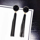 Long Metal Tassel Earrings For Women Fashion Jewelry Black Crystal Party Ac
