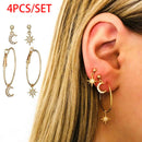 4X Bohemian Large Circle Earrings Ear Clip Crystal Moon Star Stud Jewelry LDU Nw