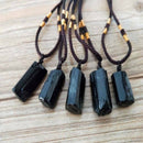 Natural Black Tourmaline Stone Pendant Chakra Necklace Crystal Gem Specimen Hot~
