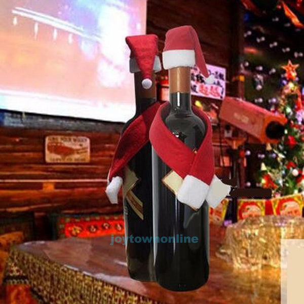 Merry Christmas Decoration Wine Bottle Cover Gift Wrap Party Decor Red scar
