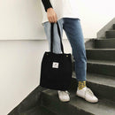 Women Canvas Handbag Solid Color Shoulder Shopping Bag Travel Tote (Black)