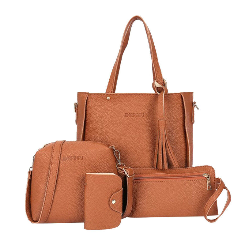 4packs 4-Piece Leather Handbag Top Handle Shoulder Bag Wallet Card Bag