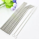 8x Stainless Steel Metal Drinking Straw Straws Bent Reusable Washable+2 Brushes