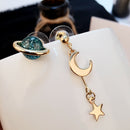 Deep Blue Five Point Star Moon Planet Stud Earrings Drop Dangle Trendy Funny A&B