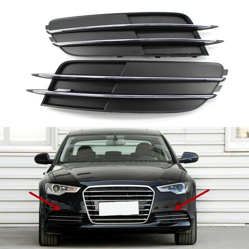 1 Pair Front Bumper Lower Fog Light Grille Trims for 2012-2014 Audi A6 C7 4
