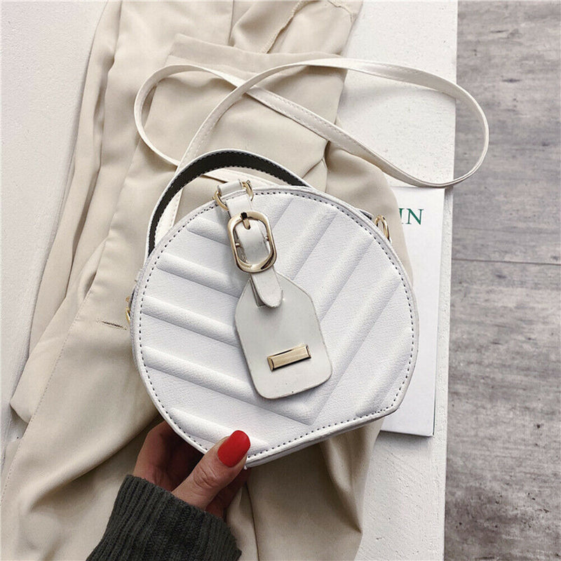 Creative Round Shoulder Bag Leather Small Women Crossbody Handbag (White) A
