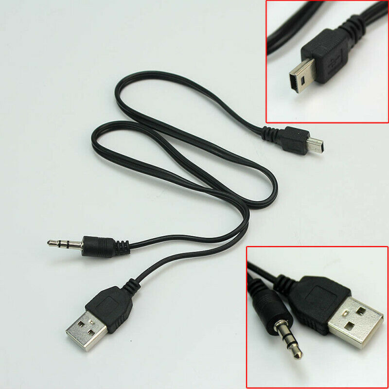 51cm Length Mini 5 Pin Male to 3.5mm Aux + Standard USB Charging Audio Cable