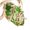 US 8 Dragonfly Green Ring For Women Jewelry Olive Green Stone Rings Cubic R