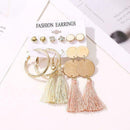 6Pairs Women Bohemia Style Earrings Set Tassel Crystal Ear Stud Dangle R1C0 A2B5