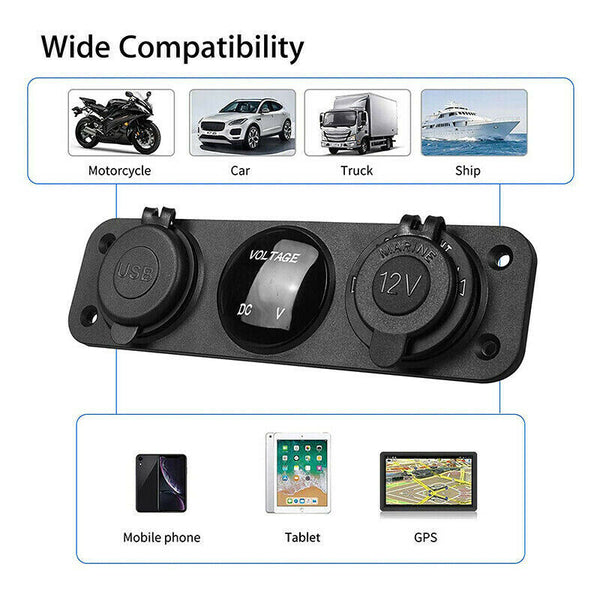 12V Car Boat Cigarette Lighter Socket w/ Dual USB Port Adapter Charger Panel