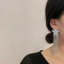 Fashion Crystal Star Long Tassel Stud Earrings Drop Dangle Women Wedding Jewelry
