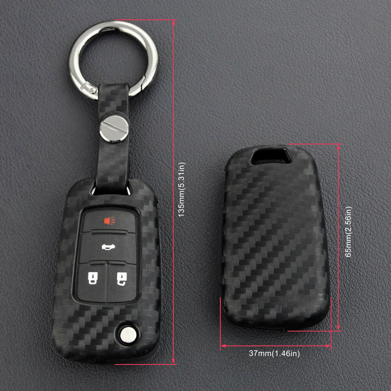 For Chevy Buick Regal Cruze Flip Car Key Fob Chain Ring Case Cover Carbon Fiber