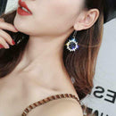 Crystal Sunflower Hanging Dangle Earrings Long Eardrop Statement Jewelry
