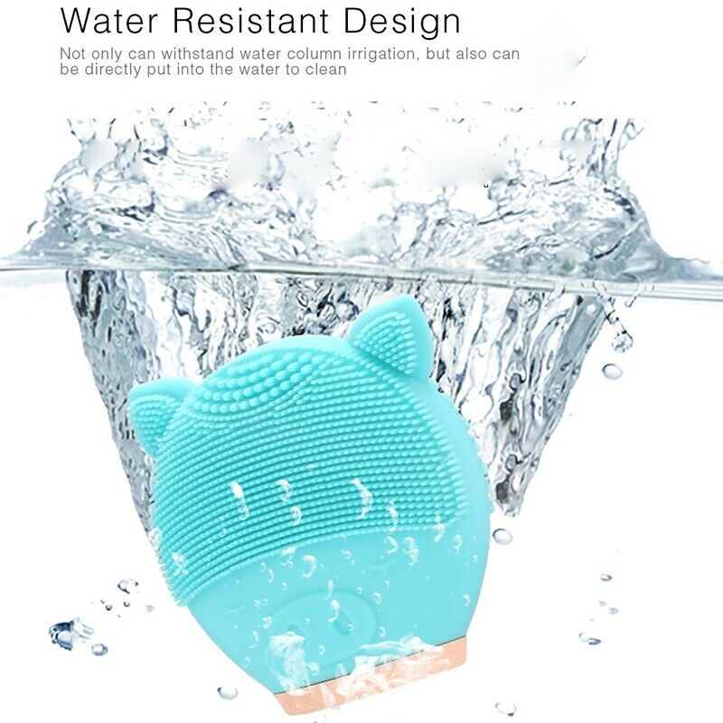 Pink Electric Facial Cleansing Brush Silicone Sonic Vibration Mini Cleanser D9J7