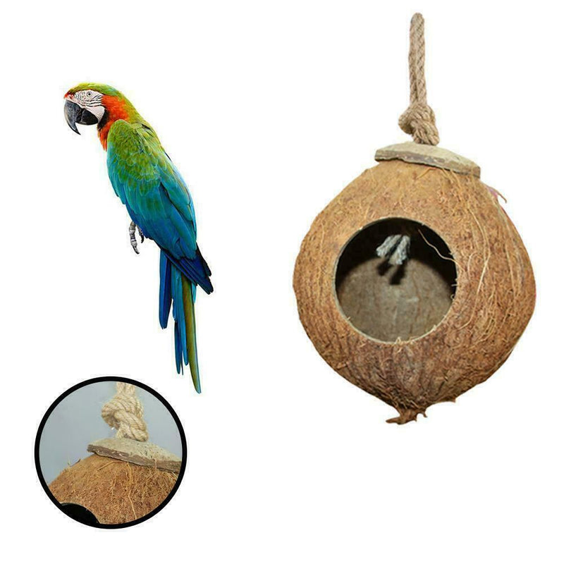 Coconut Shell Bird Nestouseut Cage Feeder Pet Parrot Parakeet Nice Toys A3X9