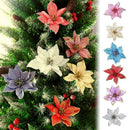 10x Glitter Poinsettia Flower Christmas Wreath Tree Decorations Xmas Craft New