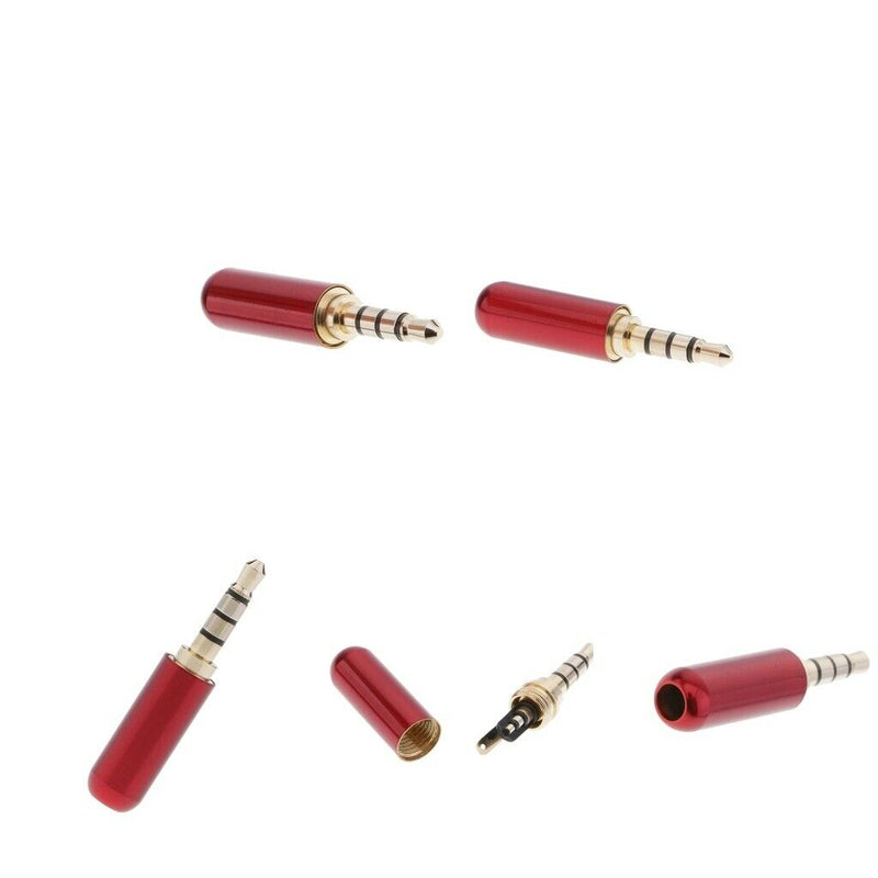 5Pcs 3.5mm 1/8" Male Jack Mini Red Audio Plug Male Stereo Adaptor DIY Soldering