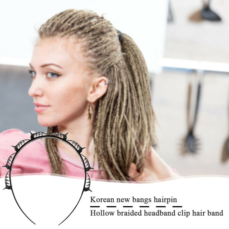 Women Braided Hair Band Hair Hoop Korean Headband Hair Clip w/Bangs (Black)
