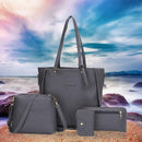 4pcs/Set Lichi Leather Tassels Women Tote Shoulder Clutch Bags (Dark Grey