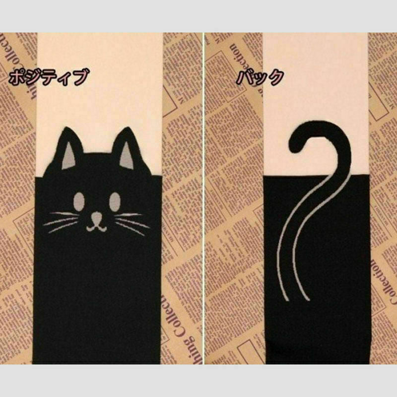 Lady Enticing Cat Tail Tattoo Printed Knee High Stockings Pantyhose Tights O8H6