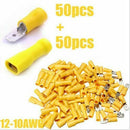 100pcs Fully Female&Male Spade Terminals Crimp Connector Yellow 12-10AWG