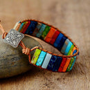 Handmade Multi Color Natural Stone Tube Beads Leather Couples Bracelets GifSEAU