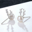 Elk Simulated Pearls Stud Earrings Women Christmas Xmas Party Jewelry Decor A