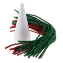 15cm Cone Shape Christmas Tree Styrofoam Foam + 40pcs Red Green Tinsel Stem