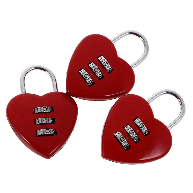 3 Pieces Portable Heart Shape Combination Padlock Combination Lock Travel Case