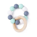 Nursing Bracelets Wooden Ring Baby Teether Silicone Chew Beads Toys (Blue) A