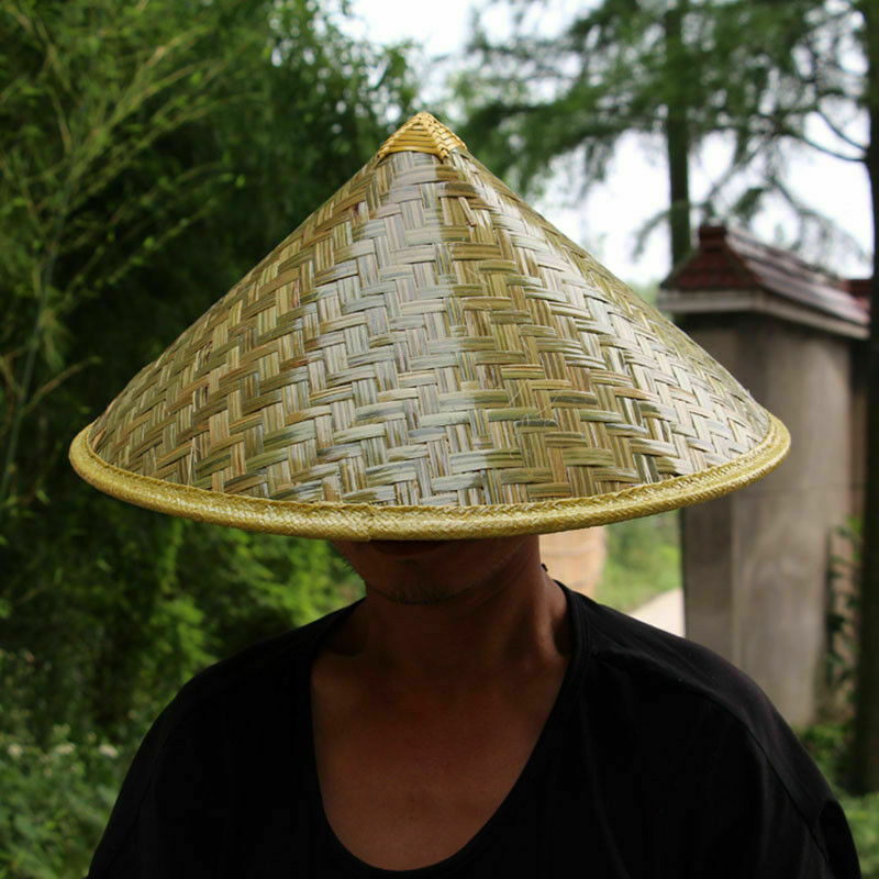 Oriental Vietnamese Chinese Asian Straw Cone Shaped Fishing Rice Bamboo Hat B3U0