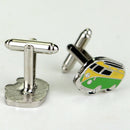Bus Traffic Car Cufflinks Yellow And Green Enamel Bus Shape Design Jewelry  S4M3
