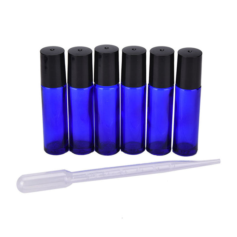 6pcs Stainless Steel Metal Roll on Bottles Cobalt Glass Roller Ball 10ml Blue FT