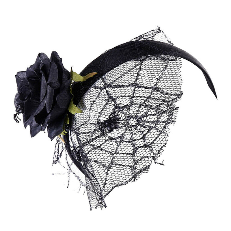 Flower Headband With Veil Floral Spider Headpiece Hair Garland Fancy Dress