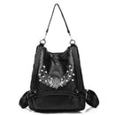 New Washed Leather Backpack Female Korean Version Of the Color Embroidery C