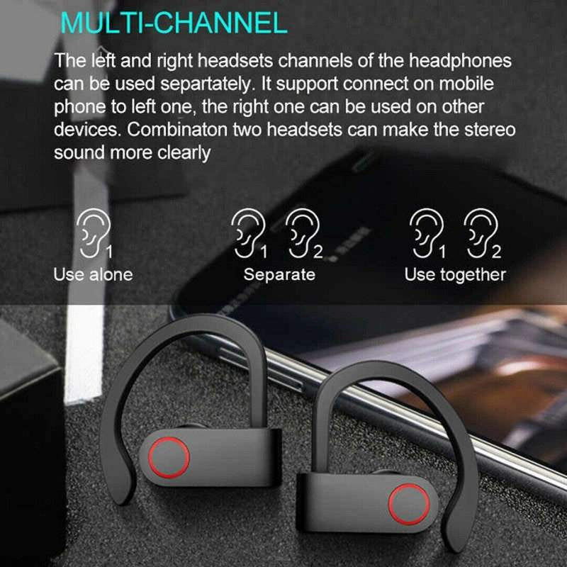 Wireless 5.0 Headset Earbuds Waterproof Headphones Ear hook Earphone Stereo bs