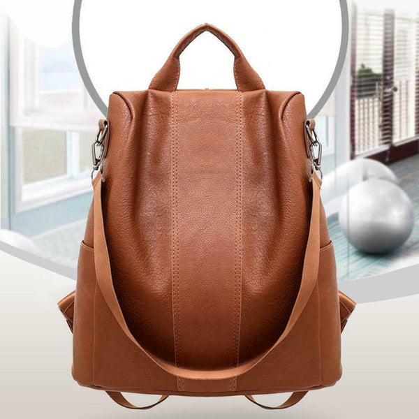Women Backpack PU Leather School Shoulder Bag Casual Rucksacks (Brown) SN9F