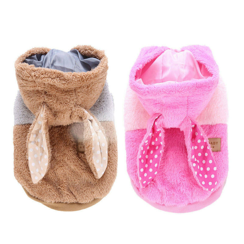 Pet Puppy Dog Comfortable Rabbit Shape Jacket Warm Plush Coat Pink