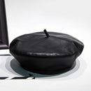 Pu Leather Beret Woman Flat Top Hat Autumn and Winter Beret Painter Hat Pum Z9X6