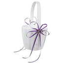 Double Heart Wedding Flower Girl Basket White Satin Rhinestone Decor Purple