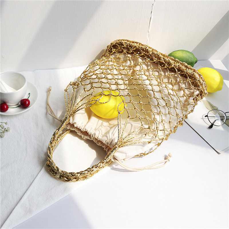 Bright Paper Ropes Hollow Woven Bag Straw Bag Female Reticulate Handbag Net M2I8