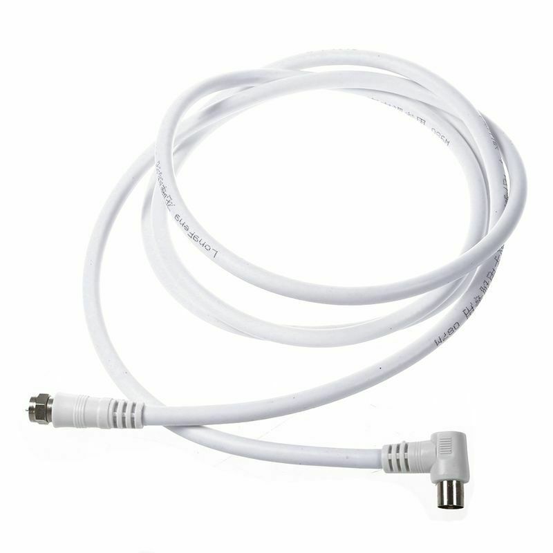 White 6.6ft 9.5mm 90 Degrees Male to F type Male Coaxial TV Satellite Anten P4J3