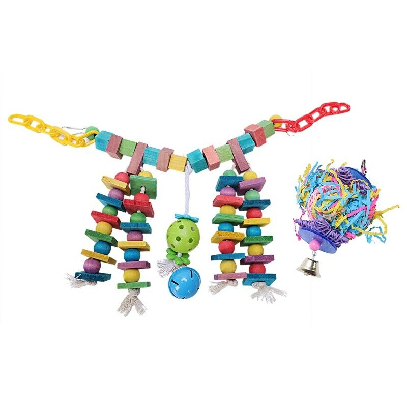1X(Bird Parrot Toys Play Set For Bird Cage, Colorful Chewing Hanging Swing