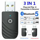 3 In 1 Bluetooth 5.0 USB Audio Transmitter Receiver Adapter For TV PC Car AUX AU