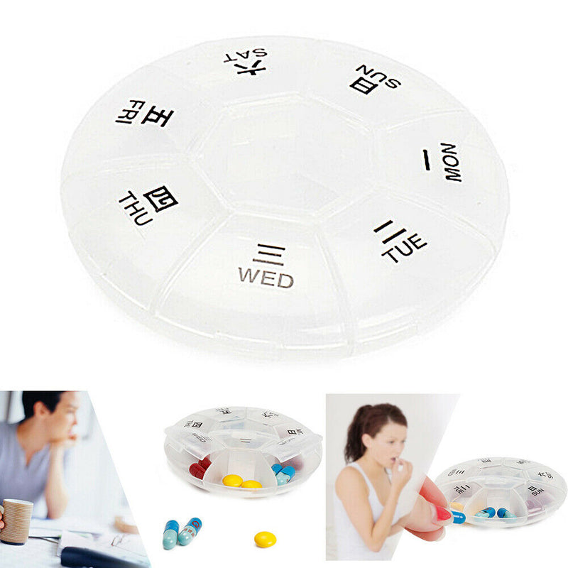 Weekly mini round 7 grids portable plastic medicine box travel storage box